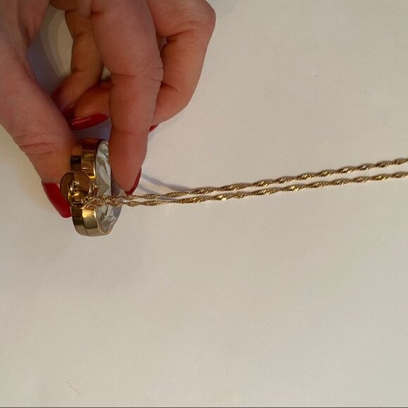 NECKLACE GOLD TONE ROPE CHAIN PENDANT HEART PURPLE FLOWER KEEPSAKE - Picture 6 of 12